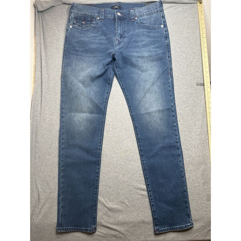 True Religion Jeans Men's Rocco SN Flap Relaxed Skinny Size 34x32 NWT Red Stitch
